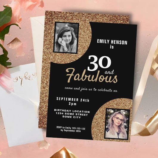 30 en Fabulous Gold Glitter 2 Foto 30e verjaardag Kaart