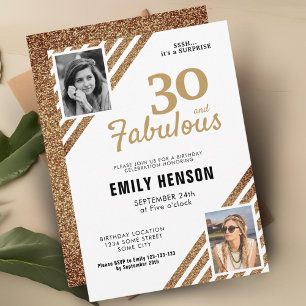 30 en Fabulous Gold Glitter 2 Foto 30e verjaardag Kaart