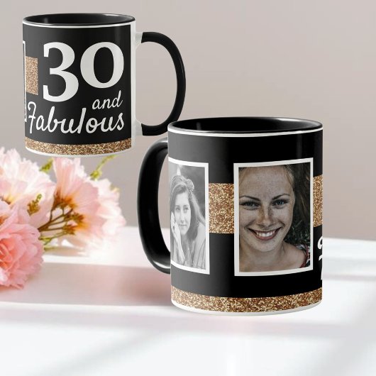 30 en Fabulous Gold Glitter 2 Foto 30e verjaardag Mok