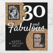 30 en Fabulous Gold Glitter 2 Foto 30e verjaardag Wijn Etiket (Enkel label)