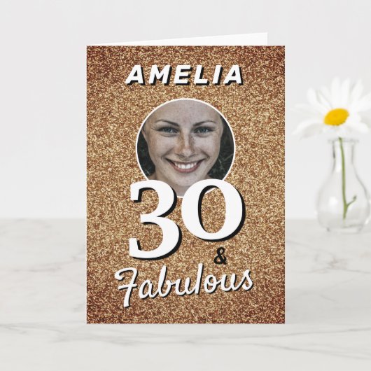 30 en Fabulous Gold Glitter 30th Birthday Foto Kaart (Kleine Plant)
