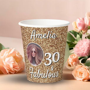 30 en Fabulous Gold Glitter 30th Birthday Foto Papieren Bekers