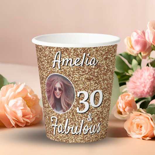 30 en Fabulous Gold Glitter 30th Birthday Foto Papieren Bekers