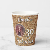 30 en Fabulous Gold Glitter 30th Birthday Foto Papieren Bekers (Achterkant)