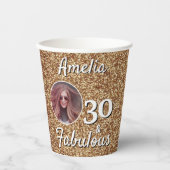 30 en Fabulous Gold Glitter 30th Birthday Foto Papieren Bekers (Voorkant)