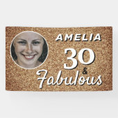 30 en Fabulous Gold Glitter 30th Birthday Foto Spandoek (Horizontaal)