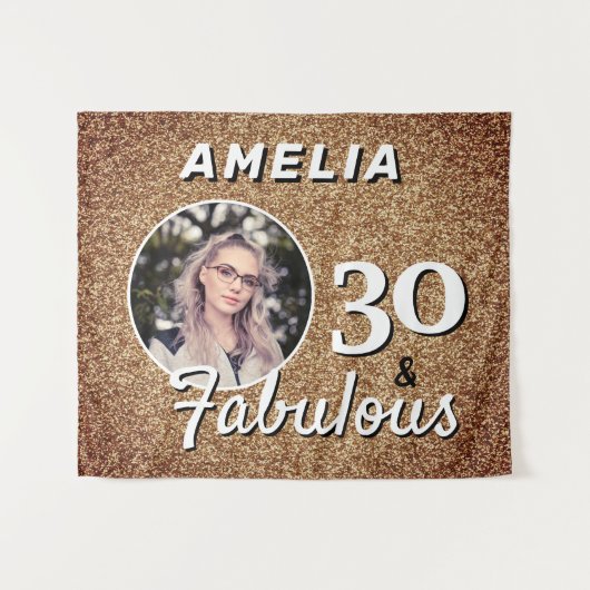30 en Fabulous Gold Glitter 30th Birthday Foto Wandkleed (Voorkant (horizontaal))