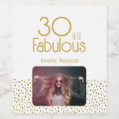 30 en Fabulous Gold Glitter 30th Birthday Foto Wijn Etiket (Enkel label)