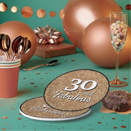 30 en Fabulous Gold Glitter 30th Birthday Papieren Bordje (Multi)