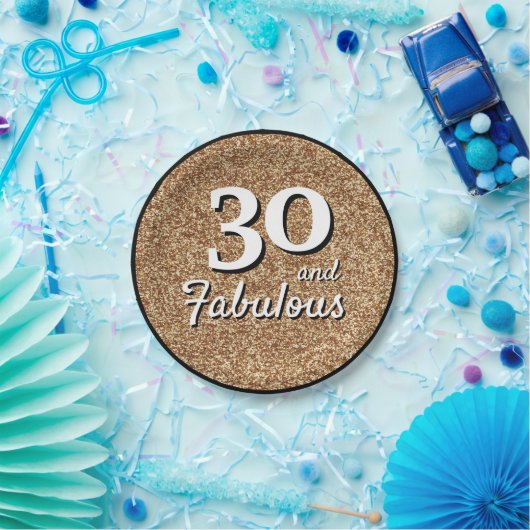 30 en Fabulous Gold Glitter 30th Birthday Papieren Bordje (Feest)