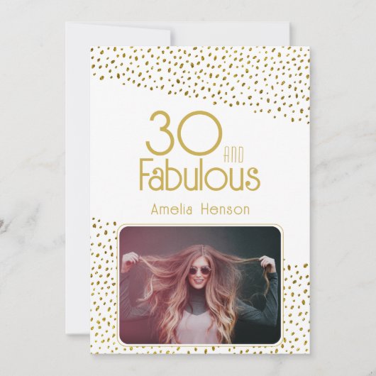 30 en Fabulous Gold Glitter Photo 30th Birthday Kaart (Voorkant)