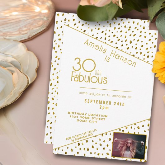 30 en Fabulous Gold Glitter Photo 30th Birthday Kaart