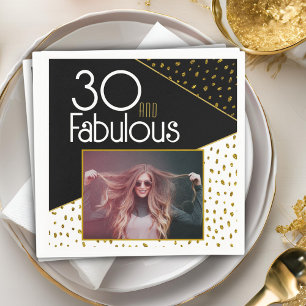 30 en Fabulous Gold Glitter Photo 30th Birthday Servet