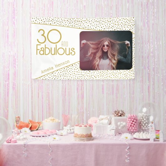 30 en Fabulous Gouden Glitter Foto 30e Verjaardag Spandoek (Feest)