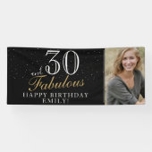 30 en Fabulous Modern Black 30th Birthday Foto Spandoek (Horizontaal)