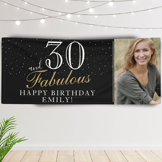 30 en Fabulous Modern Black 30th Birthday Foto Spandoek