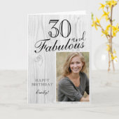 30 en Fabulous Rustic Wood Elegant Birthday Foto Kaart (Gele Bloem)
