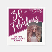 30 en Fabulous Script Photo Magenta 30th Birthday Servet (Voorkant)