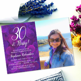 30 en Flirty Elegant Paars Photo Birthday Kaart