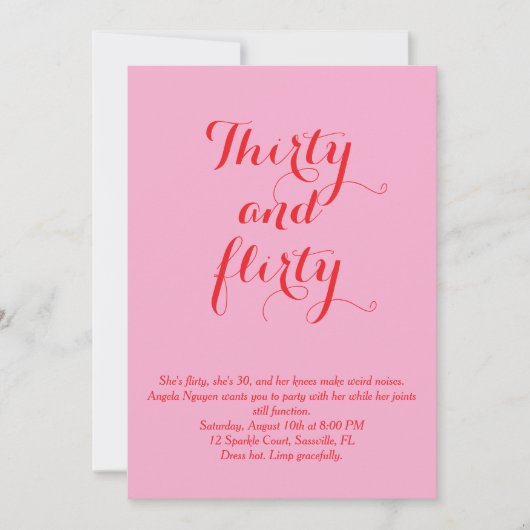 30 en Flirty verjaardagsuitnodiging - Roze Kaart (Voorkant)