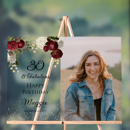 30. en Floral Birthday Party (Floral-partij) van F Acryl Bord (Neutraal)