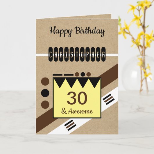 30 en geweldige bruin zwart 30e rustieke Verjaarda Kaart (Gele Bloem)