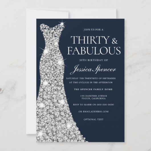 30 en verbluffend!! Silver Diamond Gown 30th Birth Kaart (Voorkant)