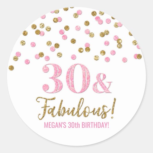 30 & Fabulous Birthday Pink Gold Confetti Ronde Sticker (Voorkant)