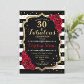 30 Fabulous Birthday - Rozen zwart wit strepen Kaart (Staand voorkant)