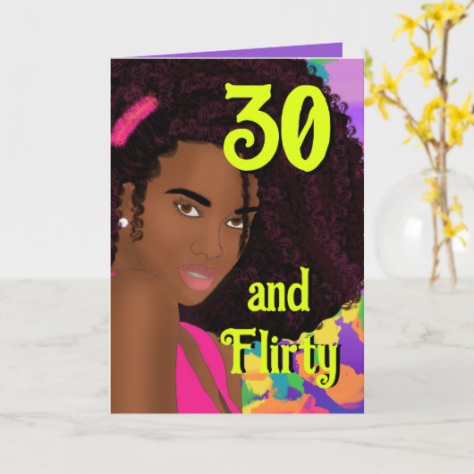 30 & Flirty Verjaardag Kaart (Gele Bloem)