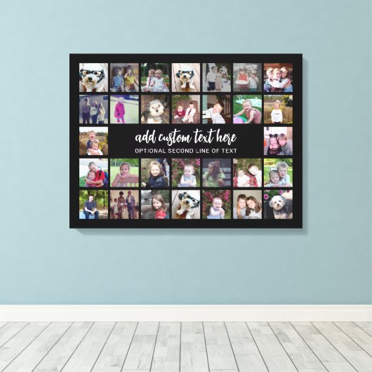 30 Foto Collage Grid - 2 tekstvakken - zwart wit Canvas Afdruk (Insitu (Houten vloer))