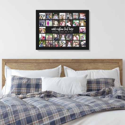 30 Foto Collage Grid - 2 tekstvakken - zwart wit Canvas Afdruk (Insitu (Slaapkamer))