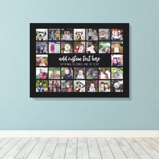 30 Foto Collage Grid - 2 tekstvakken - zwart wit Canvas Afdruk (Insitu (Houten vloer))