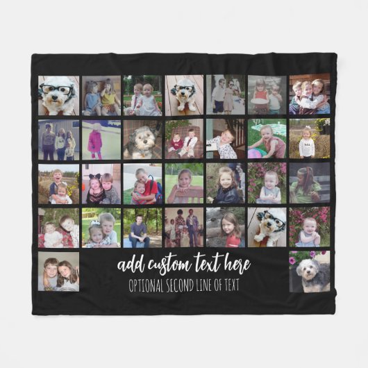 30 Foto Collage Grid - 2 tekstvakken - zwart wit Fleece Deken (Voorkant (Horizontaal))