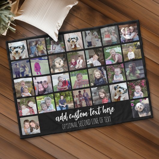 30 Foto Collage Grid - 2 tekstvakken - zwart wit Fleece Deken