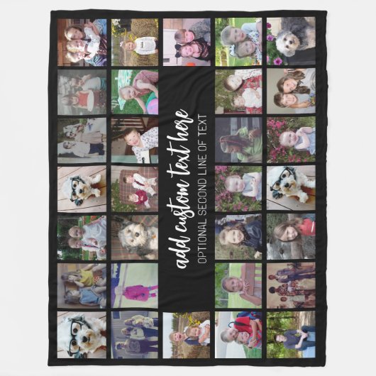 30 Foto Collage Grid - 2 tekstvakken - zwart wit Fleece Deken (Voorkant)