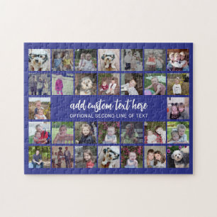 30 Foto Collage Raster - 2 Tekstvakken - blauw wit Legpuzzel