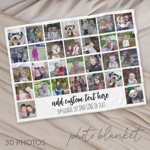 30 Foto Collage Raster - 2 Tekstvakken - zwart wit Fleece Deken