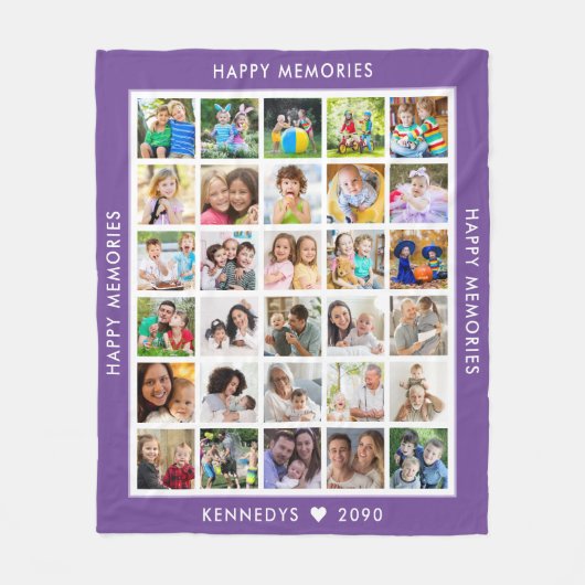 30 Fotocollage Familienaam Herinneringen Paarse Fleece Deken (Voorkant)