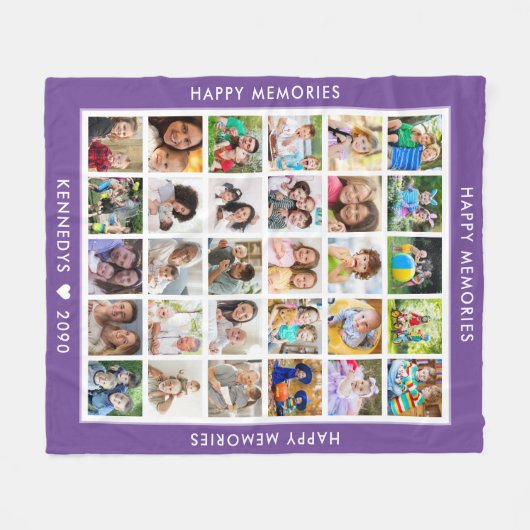 30 Fotocollage Familienaam Herinneringen Paarse Fleece Deken (Voorkant (Horizontaal))