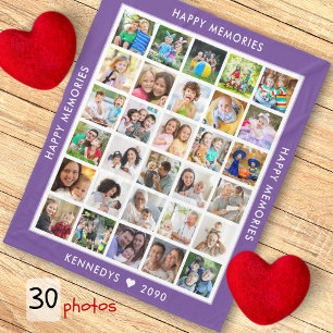 30 Fotocollage Familienaam Herinneringen Paarse Fleece Deken