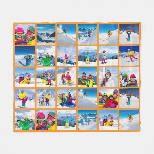 30 Fotogrid Collage Sinaasappel Fleece Deken (Voorkant (Horizontaal))
