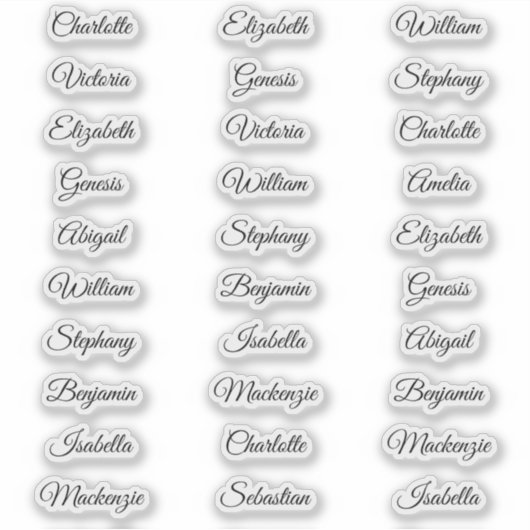 30 Gast voornamen Calligrafie Elegant script Sticker (Voorkant)