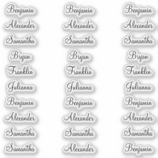 30 Gast Voornamen Moderne Elegante Kalligrafie Sticker (Voorkant)