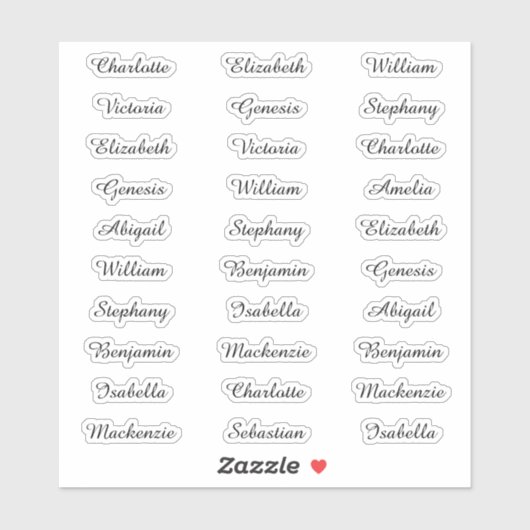 30 Gast Voornamen Moderne Elegante Kalligrafie Sticker (Vel)