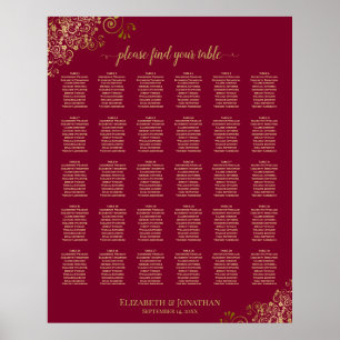 30 Gold Frills op de Bourgogne Wedding Seating Cha Poster