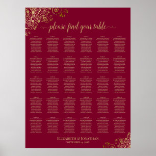 30 gouden krullen op bordeauxrode stoelenkaart voo poster