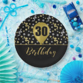 30 Gouden Verjaardagsballon op Zwarte Gouden Confe Papieren Bordje (Feest)