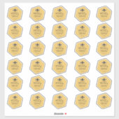 30 Hexagon gevormde waterdichte gele honing met bi Sticker (Vel)