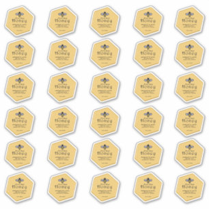 30 Hexagon gevormde waterdichte gele honing met bi Sticker